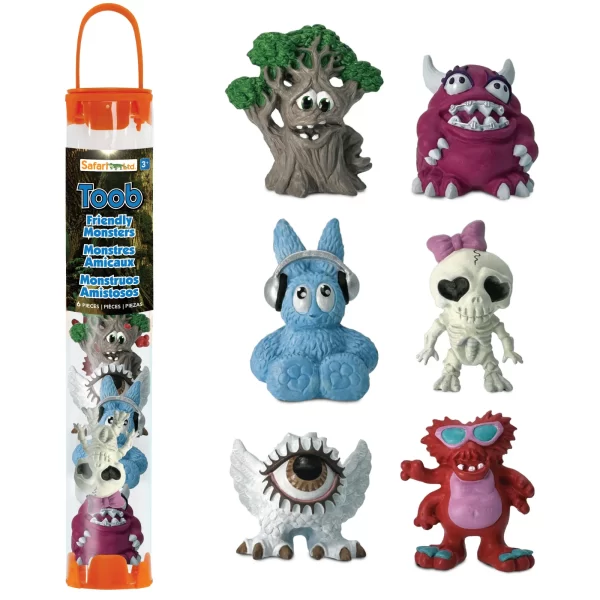 Friendly Monsters TOOB by Safari Ltd with 6 cute monster figurines. Perfect for sensory bins, Playdough trays, party favors, and imaginative small world play.