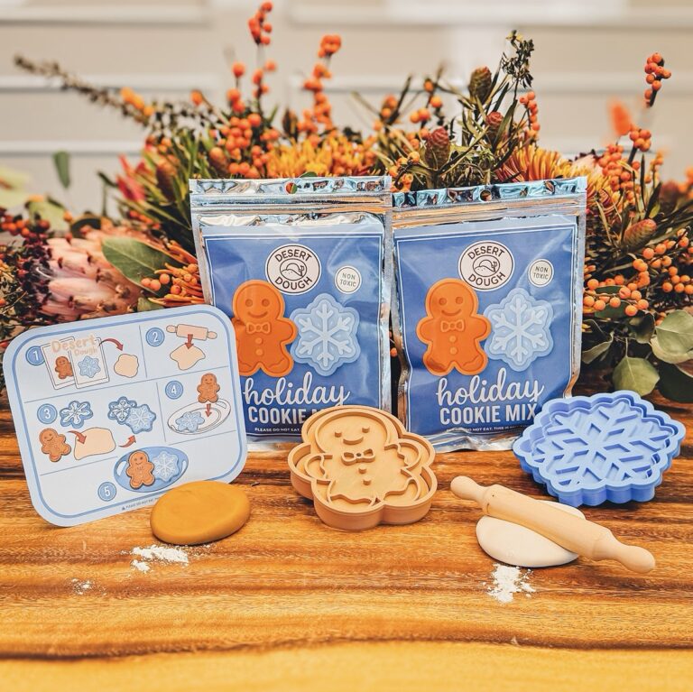 Holiday cookie playdough kit with gingerbread cutter and snowflake mold